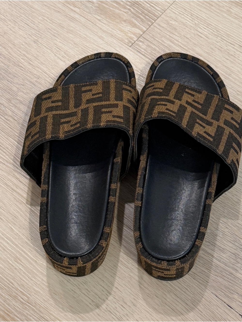 Fendi Zucca Jacquard Platform Slides in Brown & Black - Picture 3 of 8